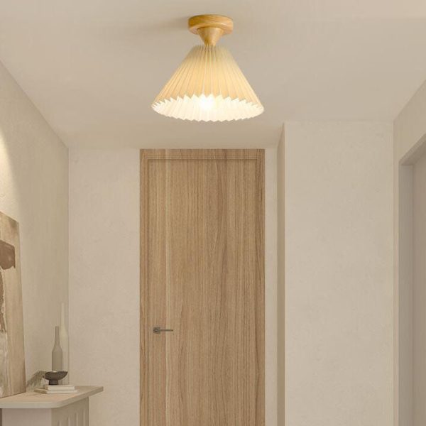 Japanese Simple Log Pleated Umbrella Cone 1-Light Semi-Flush Mount Ceiling Light - Image 18