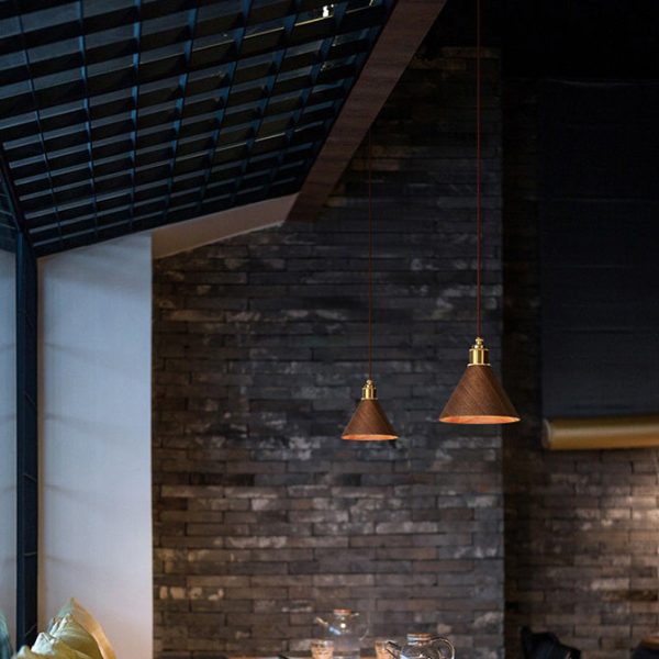 Nordic Minimalist Solid Wood Cone Copper 1-Light Pendant Light - Image 7