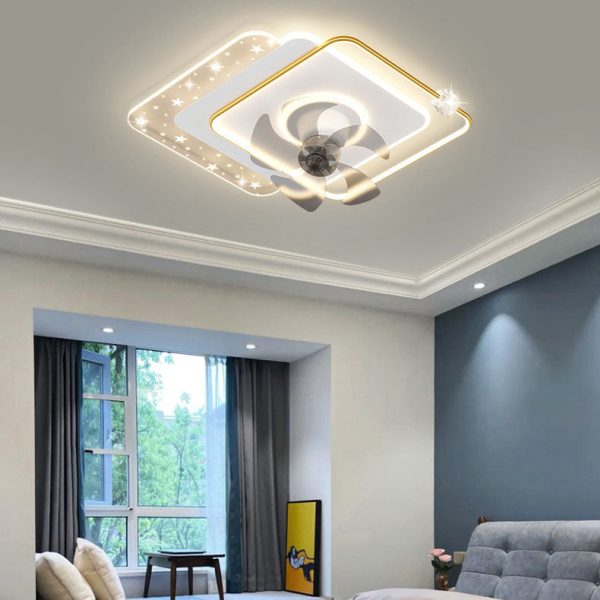 Contemporary Creative Iron Acrylic Round Square LED Semi-Flush Mount Ceiling Fan Light For Bedroom - Image 25