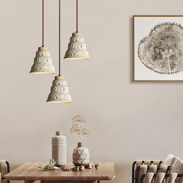 Contemporary Scandinavian Cylinder Cone Cement Solid Wood 1-Light Pendant Light For Living Room - Image 2