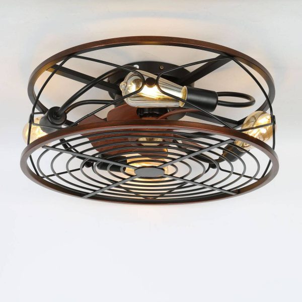 Nordic Industrial Wrought Iron Cylinder 4-Light Flush Mount Ceiling Invisible Fan Light - Image 4