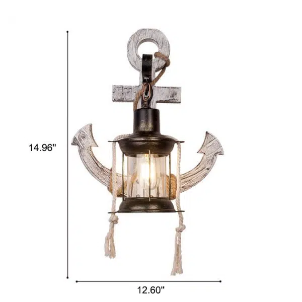 Industrial Vintage Boat Anchor Solid Wooden 1-Light Wall Sconce Lamp - Image 7