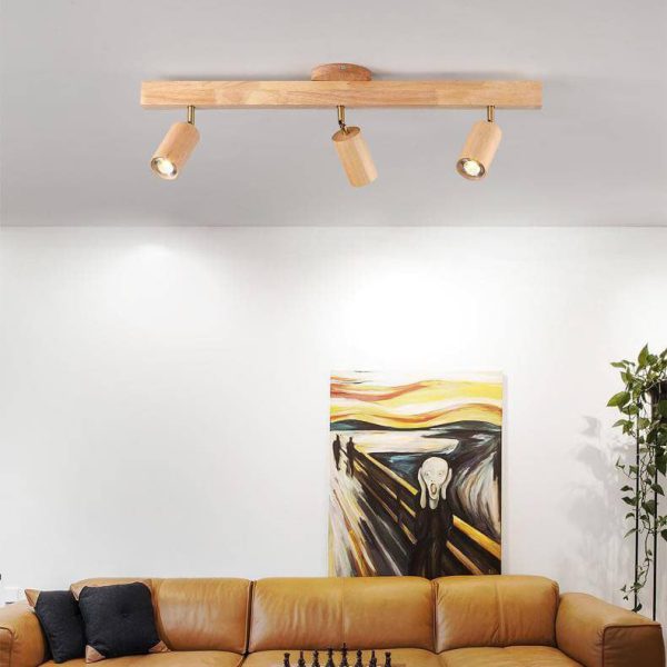 Japanese Minimalist Wooden Track Lighting LED 2/3/4/5 Light Semi-Flush Mount Ceiling Light - Image 3