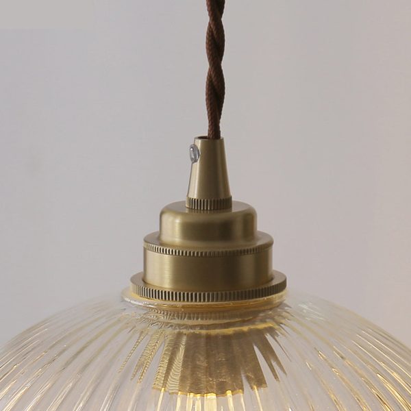 Modern Simplicity Ribbed Glass Semicircle Shade Copper 1-Light Pendant Light For Living Room - Image 7