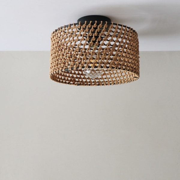 Japanese Wabi-sabi Hemp Rope Weaving Cylinder 1-Light Semi-Flush Mount Ceiling Light - Image 8