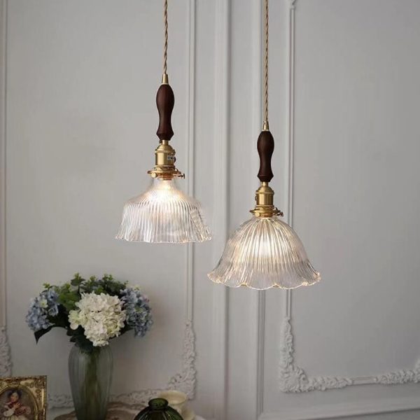 Nordic Modern Minimalist Flower Copper Walnut Glass 1-Light Pendant Light - Image 14