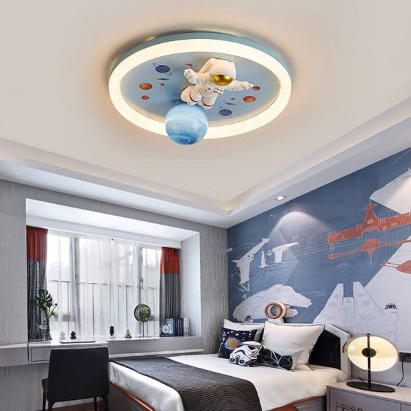 Childlike Cartoon Resin Astronaut Round Acrylic LED Flush Mount Ceiling Light - Image 2