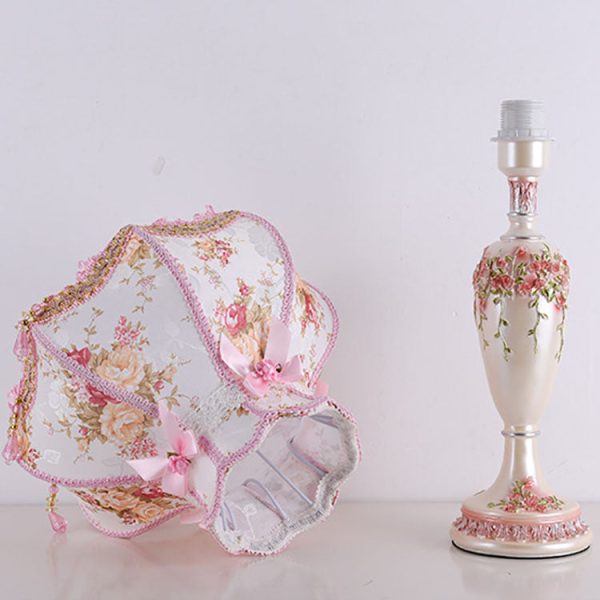 Traditional European Rose Vase Base Resin Fabric 1-Light Table Lamp For Bedroom - Image 8