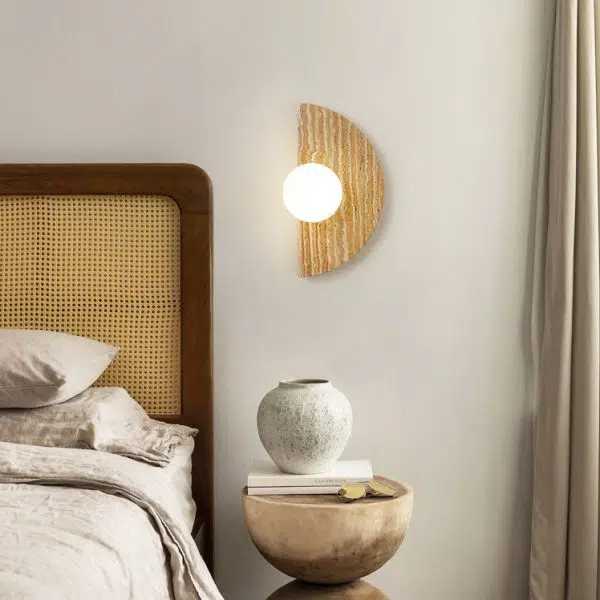 Japanese Wabi-sabi Semi-circular Stone Glass 1-Light Wall Sconce Lamp - Image 4