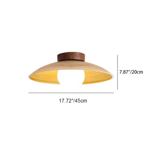 Japanese Wabi-Sabi Faux Woodgrain Flying Saucer Design 1-Light Semi-Flush Mount Ceiling Light - Image 10