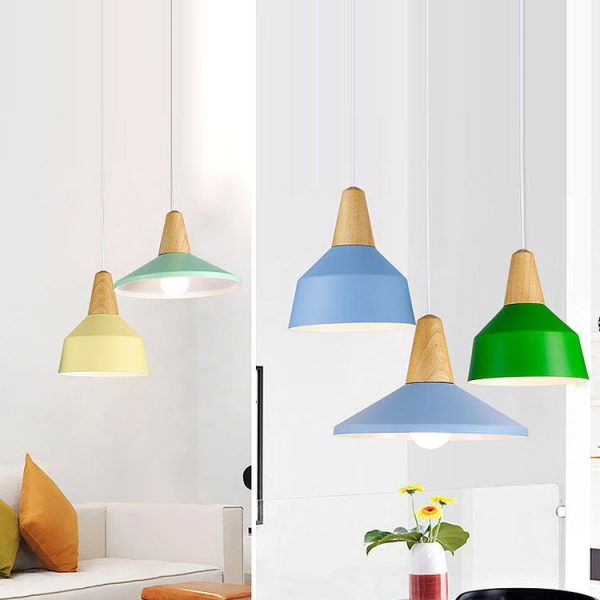 Modern Minimalist Round Cone Trapezoid Iron Wood 1-Light Pendant Light For Living Room - Image 8