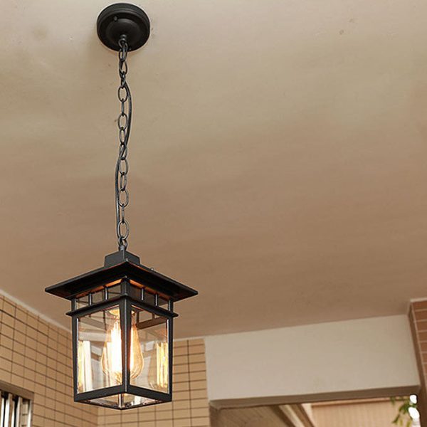 Outdoor European Square Cage Aluminum Glass 1-Light Waterproof Patio Pendant Light - Image 4