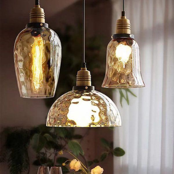 Nordic Vintage Amber Water Pattern Glass Dome 1-Light Pendant Light - Image 5