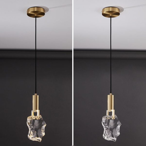Modern Luxury Copper Irregular Crystal Stone LED Pendant Light For Living Room - Image 11