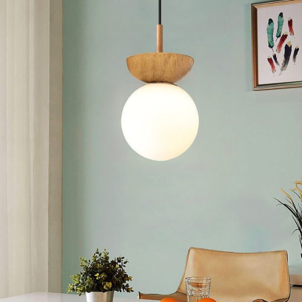 Nordic Japanese Glass Orb Wood Grain Iron 1-Light Ceiling Light - Image 14