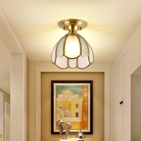 European Luxury Brass Glass Cone 1-Light Semi-Flush Mount Ceiling Light - Image 4