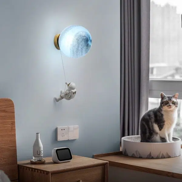 Contemporary Creative Orb Astronaut Iron Resin 1-Light Wall Sconce Lamp For Bedroom - Image 11