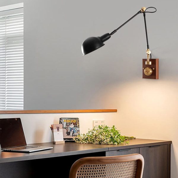 Japanese Vintage Walnut Iron Shade Rotating 1-Light Wall Sconce Lamp - Image 10