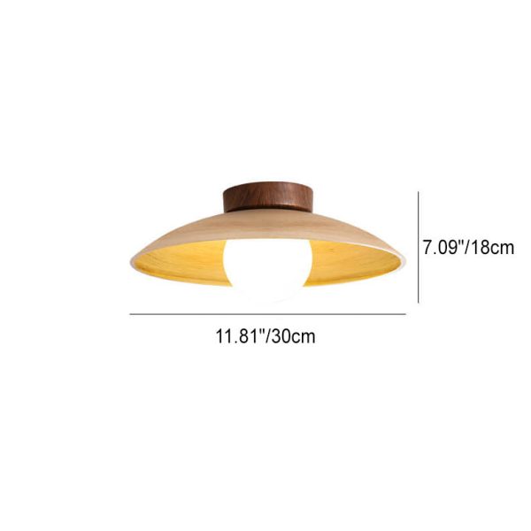 Japanese Wabi-Sabi Faux Woodgrain Flying Saucer Design 1-Light Semi-Flush Mount Ceiling Light - Image 5