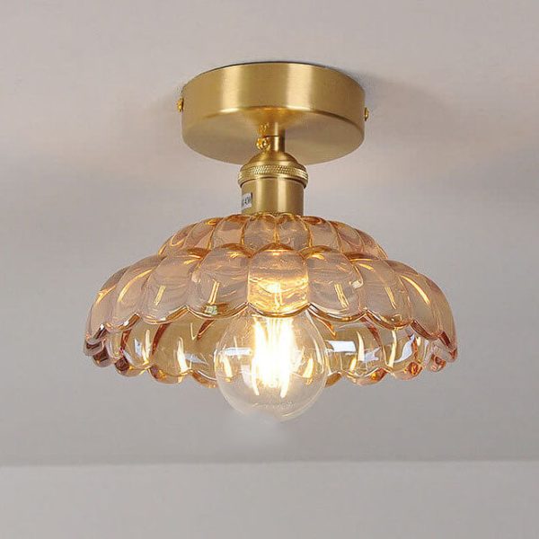 Vintage Brass Glass Dome 1-Light Semi-Flush Mount Ceiling Light - Image 12