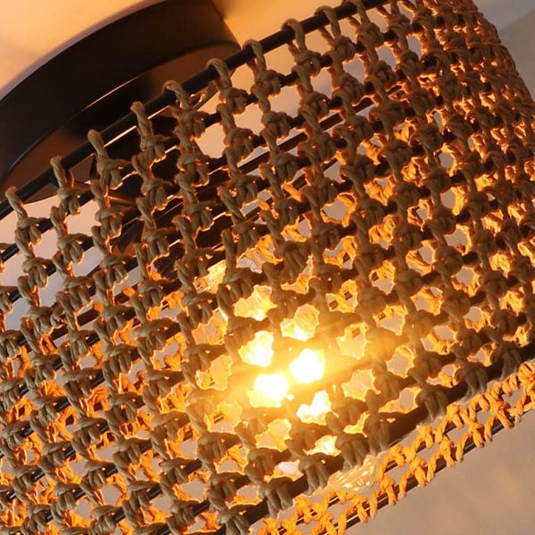 Japanese Wabi-sabi Hemp Rope Weaving Cylinder 1-Light Semi-Flush Mount Ceiling Light - Image 7