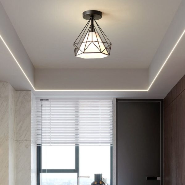 Scandinavian Modern Minimalist Iron Glass Ceramic Flower Diamond 1-Light Semi-Flush Mount Ceiling Light - Image 15