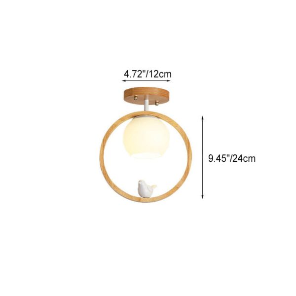 Modern Japanese Minimalist Log Bird Round 1-Light Semi-Flush Mount Ceiling Light - Image 4