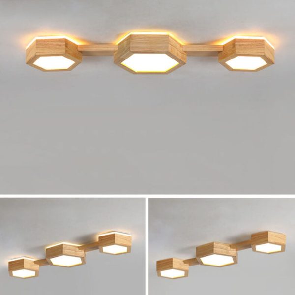 Modern Simple Wooden Hexagonal Geometry LED Flush Mount Ceiling Light - Image 20