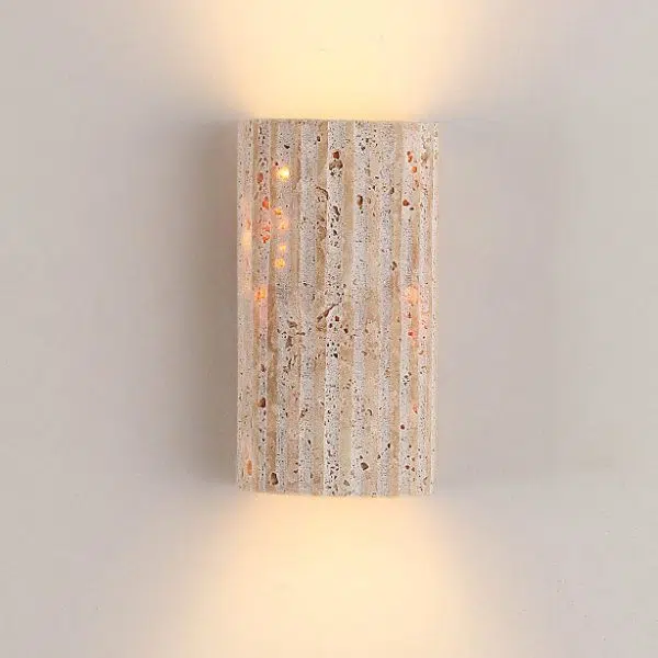 Traditional Japanese Striped Beige Travertine Semicircle LED Waterproof Wall Sconce Lamp For Living Room - Image 9