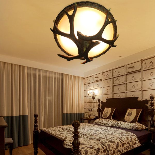 Vintage Industrial Antler Resin Glass Round  2/3/5 Light Flush Mount Ceiling Light - Image 2