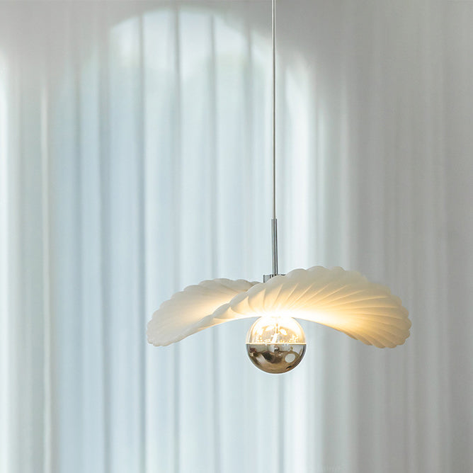 09-4602c38e-80fa-4f2b-8c15-1dd285ed0ca8.jpg Modern Art Deco Cream Pleated Lotus Leaf Resin Shade LED Pendant Light For Living Room - Image 1