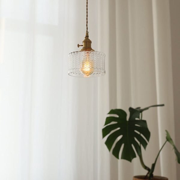 Nordic Vintage Clear Round Drum Copper 1-Light Pendant Light - Image 2