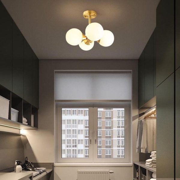 Modern Mid-Century Gold Finish Frame Glass Globe Ball 4-Light Chandelier For Living Room - Image 12