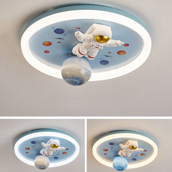 Childlike Cartoon Resin Astronaut Round Acrylic LED Flush Mount Ceiling Light - Image 15