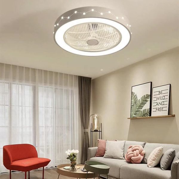 Nordic Simple Round Galaxies Enclosed LED Flush Mount Ceiling Fan Light - Image 12