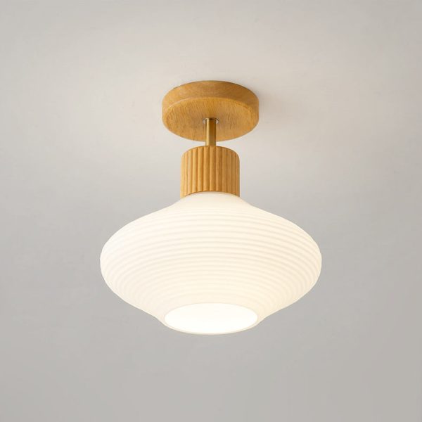 Nordic Log Striped Glass Oval 1-Light Semi-Flush Mount Ceiling Light - Image 6