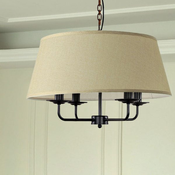 European Vintage Classic Iron Cloth 4-Light Pendant Light - Image 5