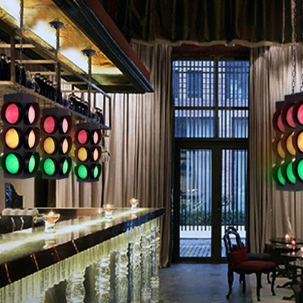 Retro Industrial Traffic Light Iron Glass LED Pendant Light - Image 22