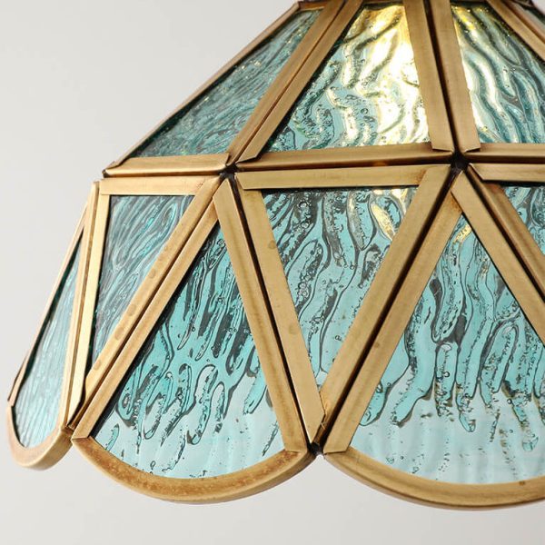Nordic Vintage Water Pattern Glass Geometric Cone Brass 1-Light Pendant Light - Image 5