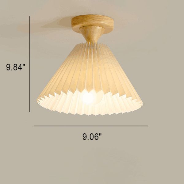 Japanese Simple Log Pleated Umbrella Cone 1-Light Semi-Flush Mount Ceiling Light - Image 7