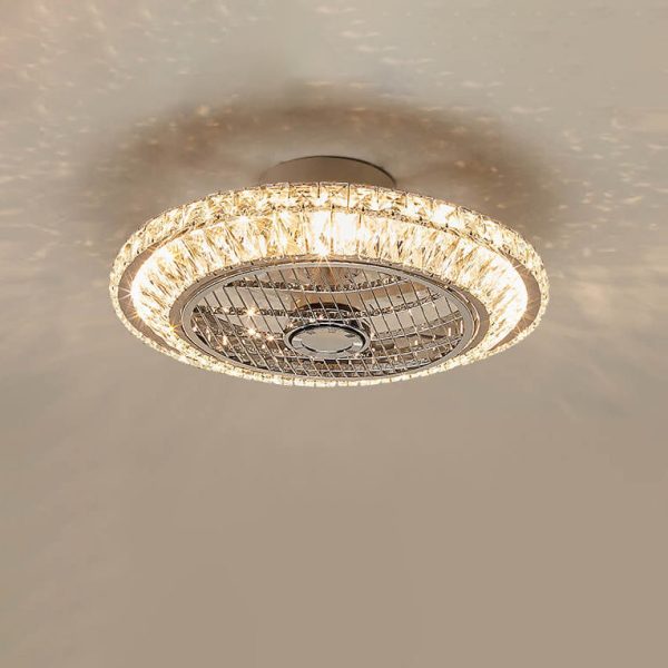 Nordic Simple Crystal Round Frame Design LED Flush Mount Ceiling Fan Light - Image 9