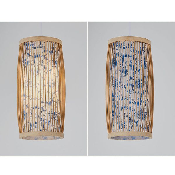 Modern Chinese Cylinder Waist Drum Bamboo Weaving 1-Light Pendant Light - Image 6