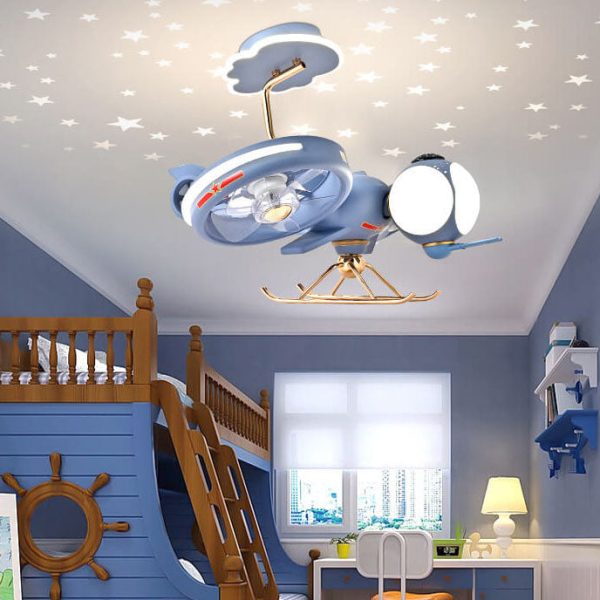 Modern Creative Resin Cartoon Airplane LED Flush Mount Ceiling Fan Light - Image 11