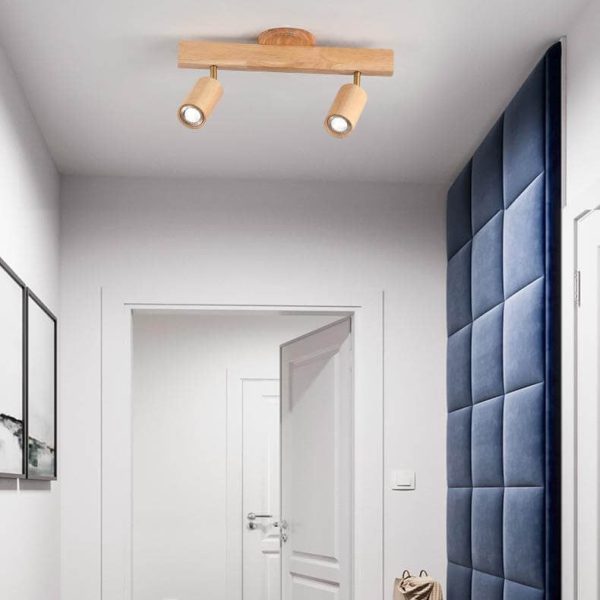 Japanese Minimalist Wooden Track Lighting LED 2/3/4/5 Light Semi-Flush Mount Ceiling Light - Image 4