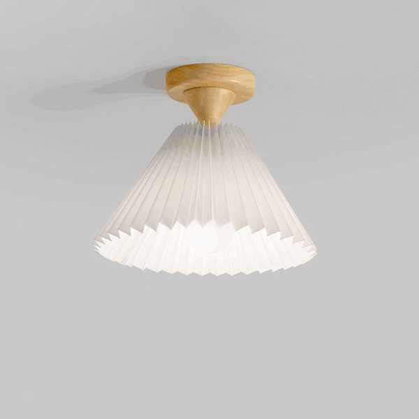 Japanese Simple Log Pleated Umbrella Cone 1-Light Semi-Flush Mount Ceiling Light - Image 5