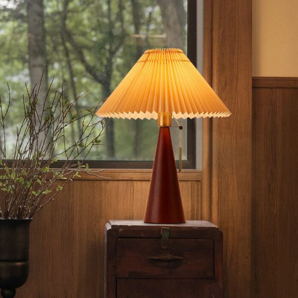 Japanese Minimalist Vintage Pleated Wooden Fabric LED Table Lamp - Image 4
