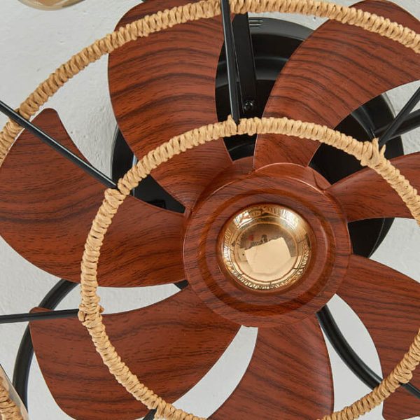 Traditional Rustic Round Drum Iron Hemp Rope 4-Light Semi-Flush Mount Ceiling Fan Light For Bedroom - Image 8