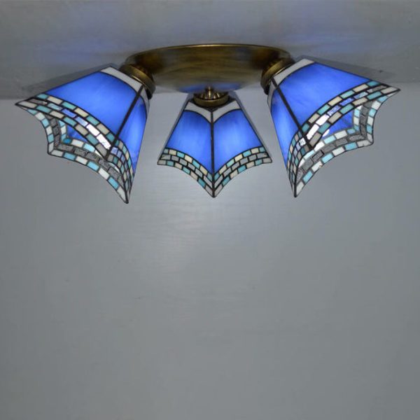 Tiffany Light Luxury Stained Glass Horn 3-Light Semi-Flush Mount Lighting - Image 10