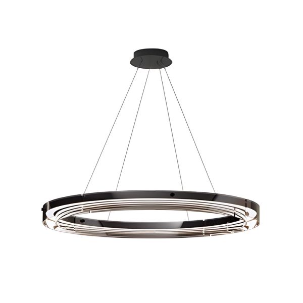 Black Glass Dimmable LED Ring Pendant Chandelier - Image 8