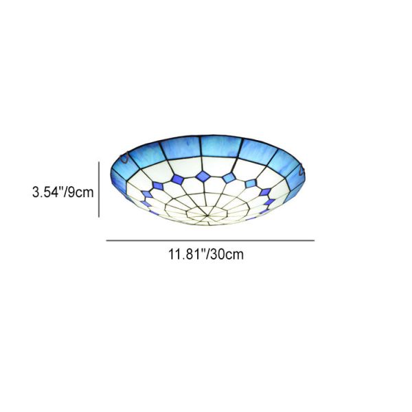 Traditional Tiffany Mediterranean Stained Glass Dome 2-Light Flush Mount Ceiling Light For Hallway - Image 4